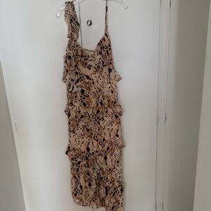 Bar||| Beige Printed Ruffle Slip Dress